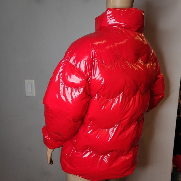 NWT DELUC Versani Shiny Red Puffer Zip Jacket Nylon Size XS - Picture 4 of 16